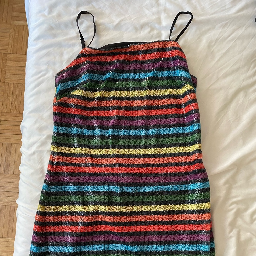 WAYF rainbow sequined dress with spaghetti straps